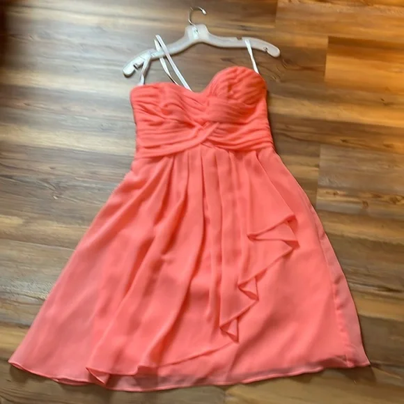 coral strapless bridesmaid dress Azazie Leonis
